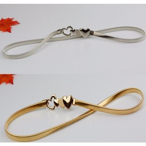 Womes Metal Belt Heart Shaped Clasp Front Stretch Spring Waist Strap Gold/Silver Elastic Waistband Dress Accessories