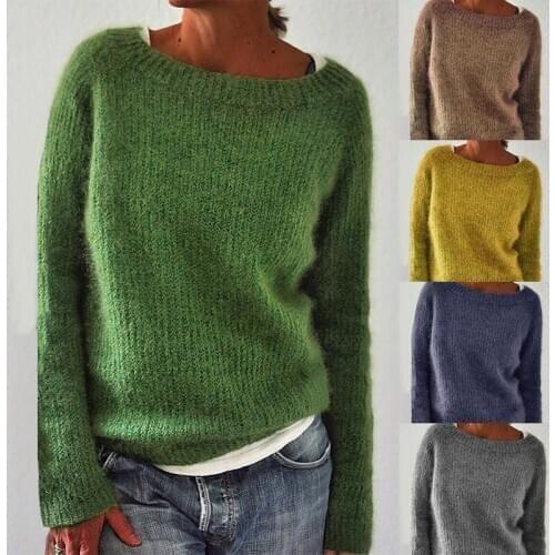Pullover Womens Sweater Long Sleeve Knitted Loose Round Neck Sweater Street Casual European Style Plus Size Womens Clothing