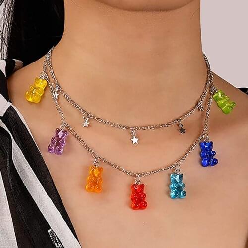 Womens Gummy-Bear Necklaces Layered Choker Necklaces Adjustable Multilayer Necklace Beads Star Choker Ladies Necklaces Mujer