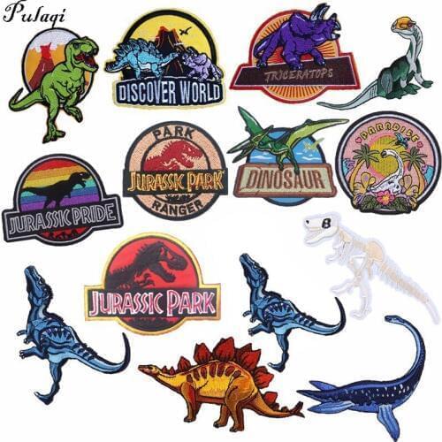 Pulaqi Badges Jurassic Park Patches Iron-on Embroidered Sewing Applique For Clothes Apparel DIY Jurassic Period Animal Badges H