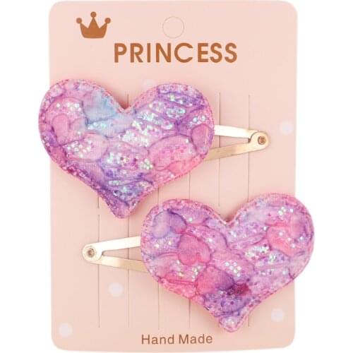 2Pcs/set Glitter Cartoon Cartoon Love Heart Crown Hair Clips For Girls Handmade Hairpins Boutique Barrette Kids Hair Accessories