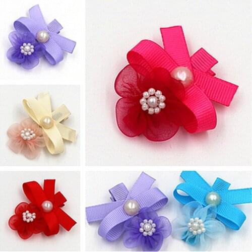 2Pcs/lot Fashion Hair Clip Pearl chiffon flower tree Hair Clips Hair Children Cute girl Headwear Hairpin Holder Hair Accessories