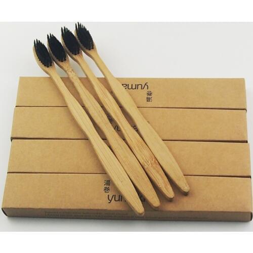 200 Pieces Black 100% Bamboo Toothbrush Wood toothbrush Novelty Bamboo soft-bristle Capitellum Bamboo Fibre Wooden Handle