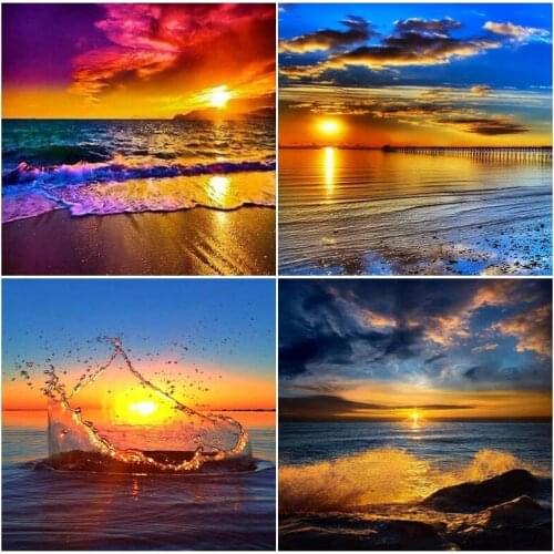 4Pcs Photo Landscape Full Round Diamond Painting 5D Diamond Embroidery Cross Stitch Diamond Mosaic Kits Birthday Gift