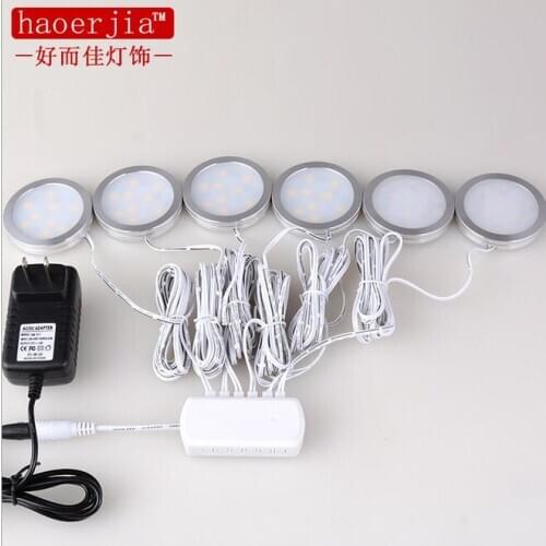 5050 Under Cabinet LED Puck Lights 6pcs Puck lights Kit 12V Adapter for Kitchen Counter Closet Lighting