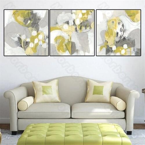 Modern Style Canvas Painting Poster Abstract Pictures Random Lines and Pigment Yellow Green Colors for Home Rooms Wall Decoratio
