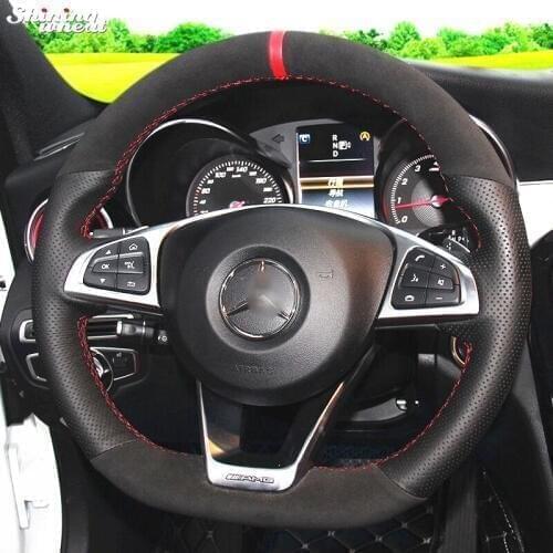 Black Suede Black Genuine Leather Steering Wheel Cover for Mercedes-Benz C200 C250 C300 Sport CLA220 B250 B260 A200 A250