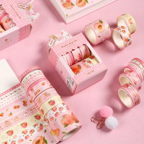 10 Pcs/Set Kawaii Pink Peach Series Washi Tape Cute Scrapbooking Journal Decorative Masking Tapes School Stationery Accessories