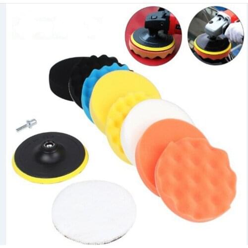3inch Car Polishing Disc 11Pcs/Set Self-Adhesive Buffing Waxing Sponge Wool Wheel Polishing Pad for Car Polisher Drill Adapter