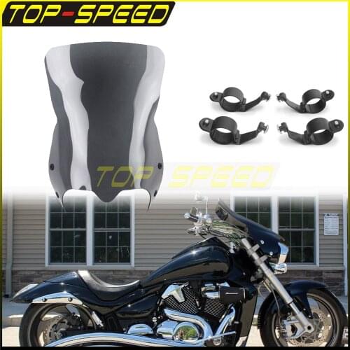 For Suzuki Boulevard M109R M50 M90 VZR1800 C50 Dark Tint Front Windshield Screen Fairing Windscreen Deflector Bolt On Clamp