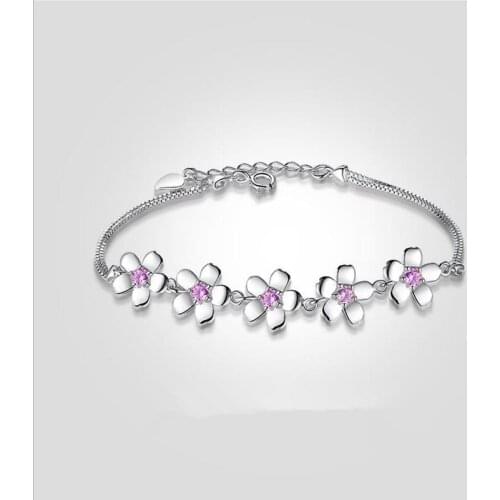 Everoyal Cute Crystal Pink Cherry Blossoms Bracelets For Girls Jewelry Fashion Silver 925 Women Bracelets Accessories Lady Gift