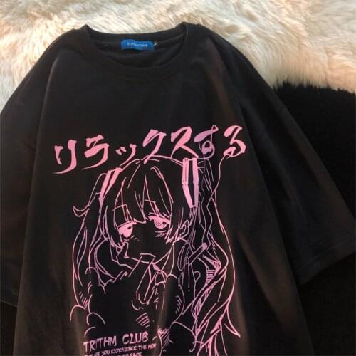 Japanese y2k anime women T-shirt casual new big size loose Streetwear tees short-sleeved Harajuku cartoon cotton women clothing