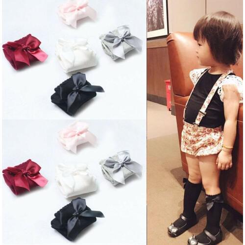 Infant Baby Girls Knee High Stockings Cotton Bow Knee Tight Ribbon Stockings Set Cute Bow Children Stockings