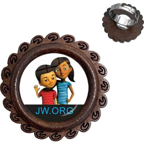 JW.org Wood Rings Jehovahs Witnesses Art Picture 20mm Glass Cabochon Adjustable Rings Decoration Jewelry Catholicism Gift