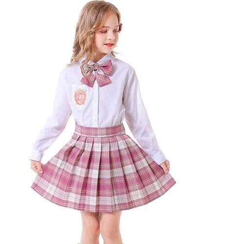 S-4XL Pink Plaid Kids Children Halloween Student Uniform Costume School Girl Cosplay Carnival Purim Parade Role Play Party Dress