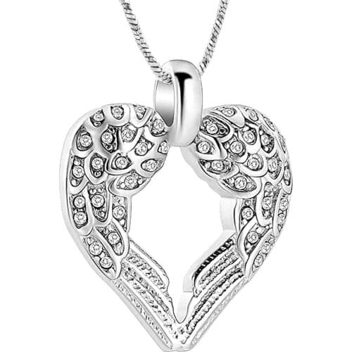 Guardian Angel Wing Heart Cremation Necklace Urn Jewelry For Ashes Of Loved Ones Stainless Steel Memorial Keepsake Pendant