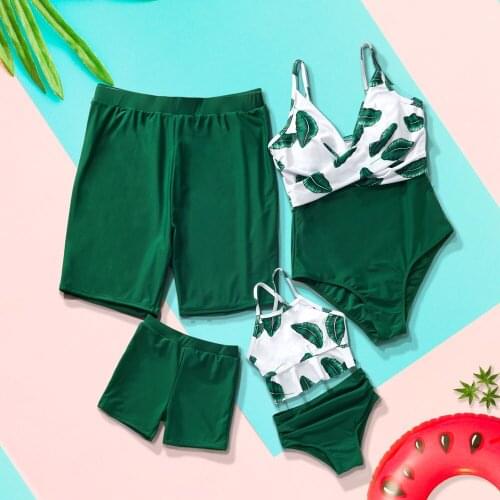 New Family Matching Swimwsuit One Piece Women Girls Swimwear Men Swim Suits Children Kids Boys Floral Bathing Beachwear Wear