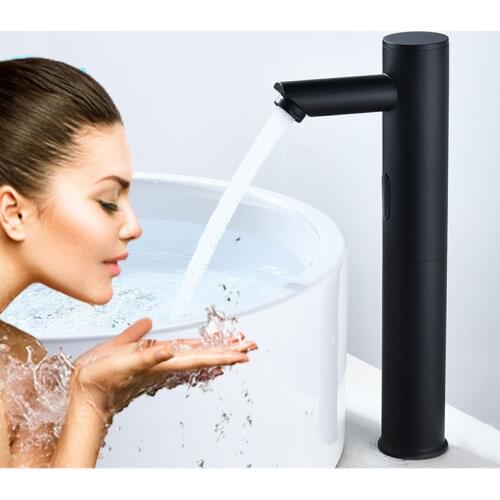 Copper Automatic Sensor Faucet Basin Single Cold Black Faucet Hot Smart Sensor Infrared Hand Washing Basin Faucet