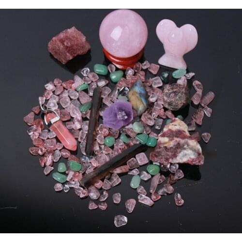 Multicolor Mixed crystal mineral specimen pink angel statue crystal ball Reiki Chakra Gift 180-230g