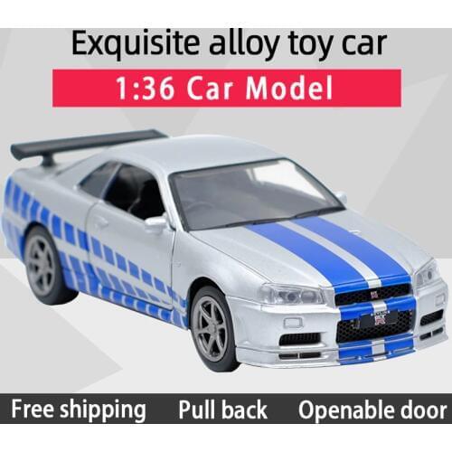JK 1:36 Skyline GTR R34 sports car Alloy Diecast Car Model Toy With Pull Back For Children Gifts Toy Collection
