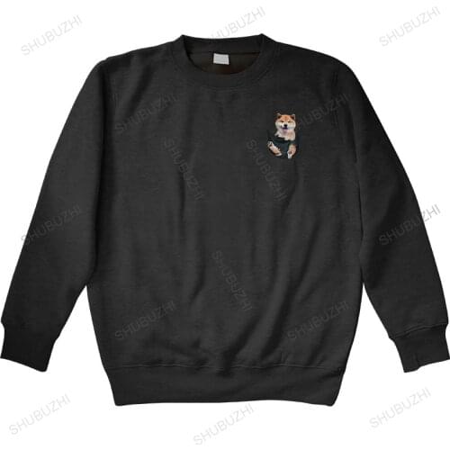 Fashion Cute Shiba Inu Puppy Inside Fake Pocket hoodies Men long sleeved Funny Japan Dog Lover hoody sweatshirt Cotton Casual