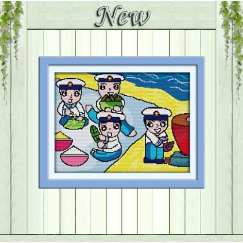 Navy spring scenery home decor painting counted printed on canvas DMC 11CT chinese Cross Stitch Needlework Sets Embroidery kits