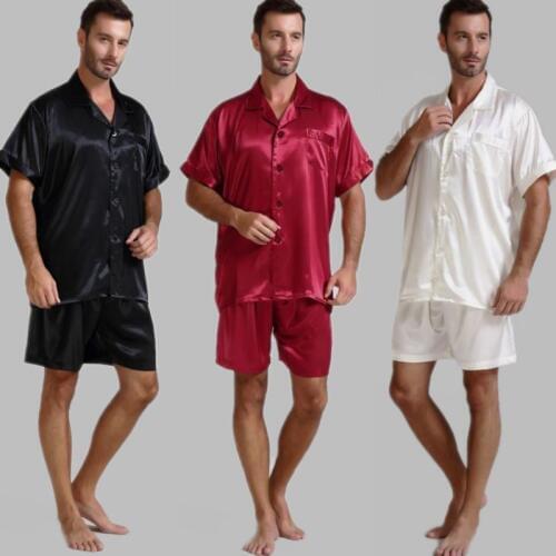 Mens Silk Satin Pajamas Pajama Pyjamas Short Set Sleepwear Loungewear U.S.S,M,L,XL,2XL,3XL ,4XL Solid__6Colors