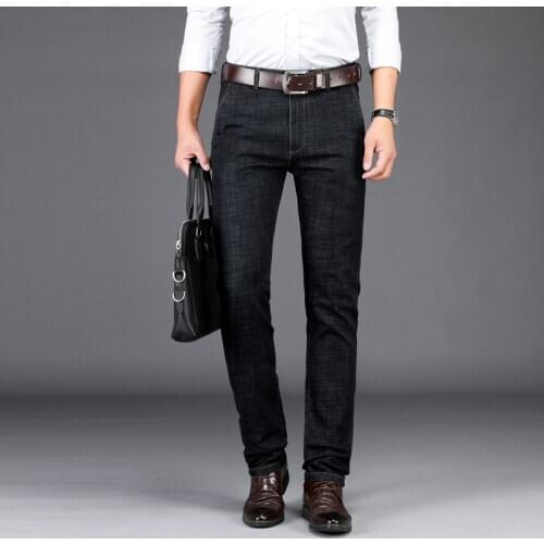 Mens Business Jeans 2020 Autumn Winter New Classic Style Fashion Casual Straight Black Denim Pants Male Brand Trousers