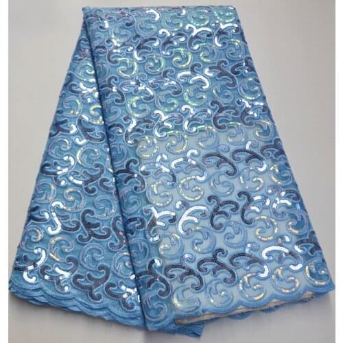 2020 Latest Nigerian Sequins Laces Fabrics High Quality Tulle African Laces Fabric Wedding Dress French Lace Material 5yards/lot