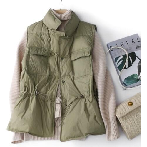 2021 New Women Down Jacket Short Slim Autumn Down Vest Casual Stand-up Collar White Duck Waistcoat Winter Female Clothes
