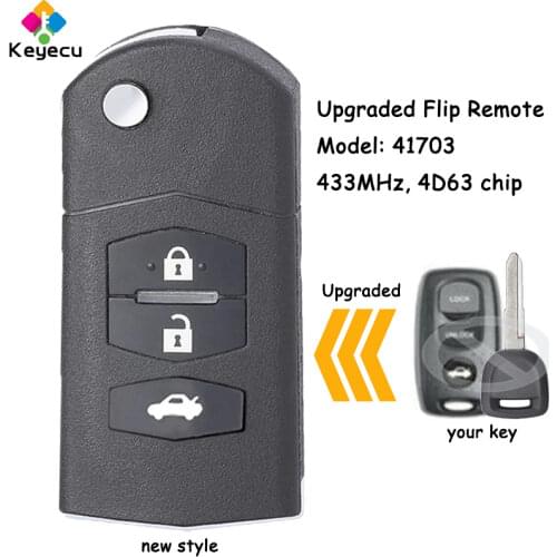 KEYECU Upgraded Flip Remote Car Key With 3 Buttons 433MHz 4D63 Chip - FOB for Mazda MX5 MK2.5 2000-2005 Visteon Model NO. 41703
