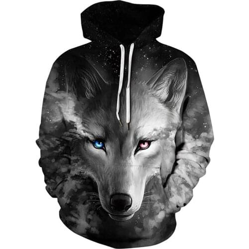 Autumn Winter Mens Fashion 3D animal Sweatshirts Women Hoodies Printed ferocious Wolf head Hooded stylish Top plus size x-6xl