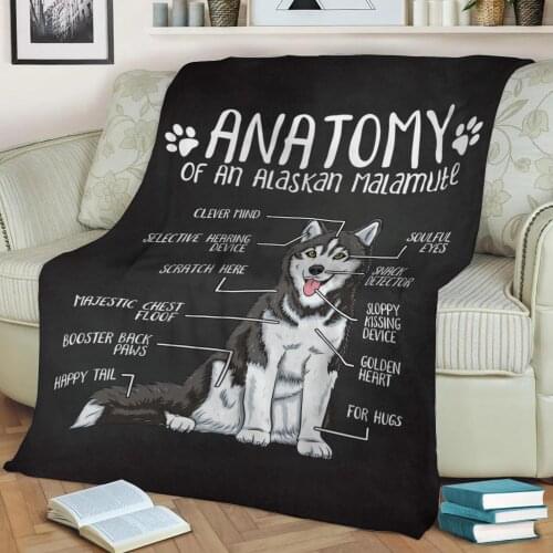 Anatomy Alaskan Malamute Flannel Throw Blanket 3D Printed Keep Warm Sofa Child Blanket Home Decor Textiles Dream Family Gift
