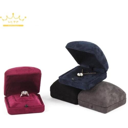 Luxury Square Arched Velvet Jewelry Engagement Wedding Ring Display Case Box Storage Organizer Holder Gift Box Portable