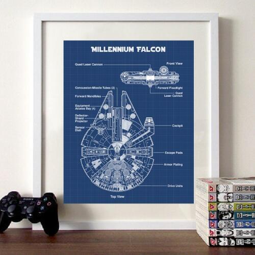 Schematic Diagram Art Poster Canvas Prints Millennium Blueprint Canvas Painting Boys Room Sci-Fi Wall Decor