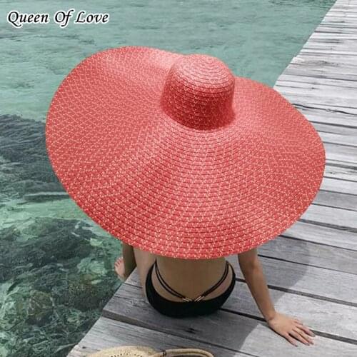 Sun Hat Wide Brim Oversized 70CM Beach Hats For Women Fashion Beach Anti-UV Sun Protection Cap Cover Foldable Sun Shade