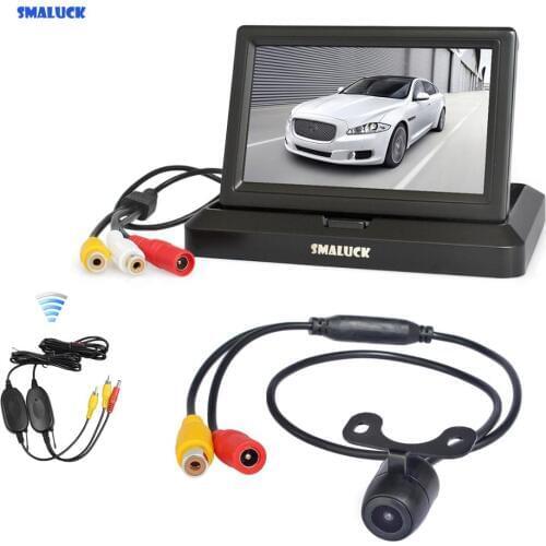 SMALUCK Wireless 5" Foldable Rear View Monitor Car Monitor Waterproof Rear View Car Camera Parking System Kit