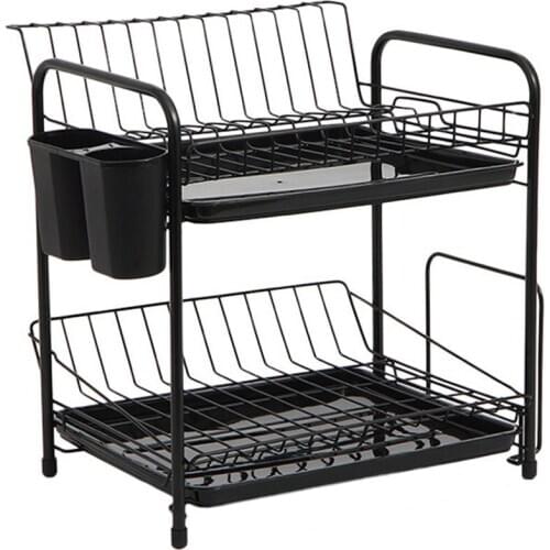 Dish Rack Set 2-Tier Kitchen Organizer Tools Plate Spoon Storage Frame Steel Drain Bowl Rack Kitchen Dish Shelf