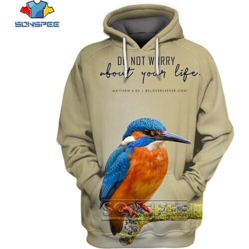 SONSPEE Kingfisher Bird Hoodies Harajuku Watercolor parrot 3D Print Men Women Unisex Hooded 7XL Sweatshirt Jumper Pullover Hoody