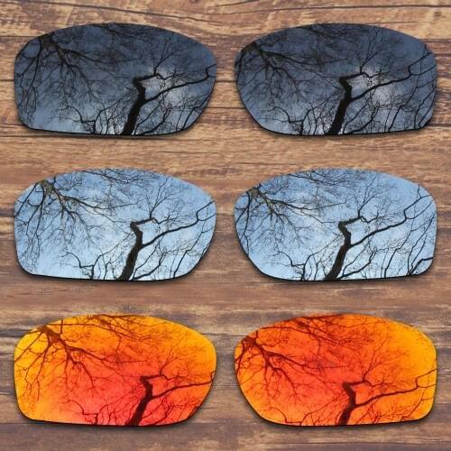 ToughAsNails 3 Pairs Black.Silver.Fire Red Polarized Replacement Lenses for Oakley Fives Squared Sunglasses