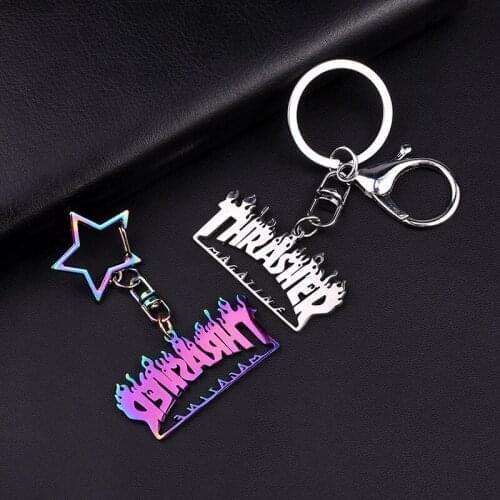 Trend Fashion Personality Flame Keychain Men And Women Cool Titanium Steel Five-pointed Star Bag Car Key Pendant Couple Gift