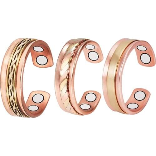 Wollet (3pcs) Pure Copper Magnetic Rings For Men Jewelry for Arthritis Best Natural Pain Relief 67.5MM(Adjustable)