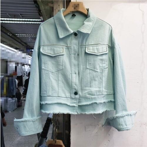 Green Denim Jacket Womens 2021 New Spring and Summer Fashion All-Matching Loose Korean Style Short Jeans Coat Lady Tops