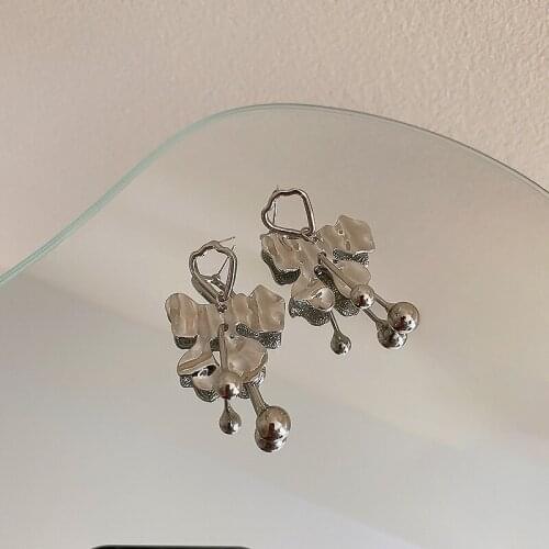 Minar Silver Colour Metallic Irregular Cross Knotted Pendant Earrings for Women Ladies Alloy Ball Earring Simple Accessories