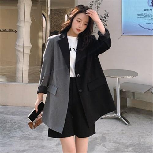 2021 Spring Fashion Streetwear Women Blazer Contrast Color Spliced Single Breasted Suit Jacket Female Casual Loose Coat H1398