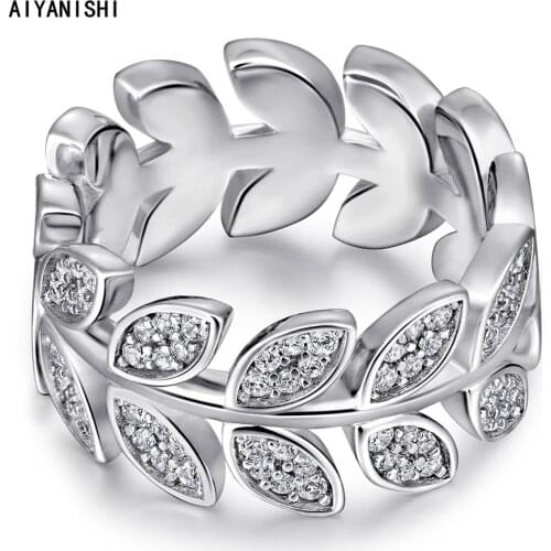 AIYANISHI Leaf Shape Ring Women 2021 New Fashion 925 Silver Band Ring Female Adjustable Size Simple Rings Lady Jewelry Accessory