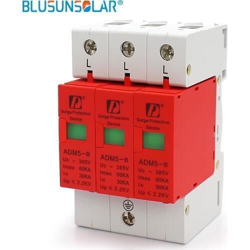10 pieces / lot Household Din Rail 35mm 3P 60KA 385V AC Low-voltage Surge Protective Device Lighting Arrester