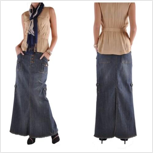 2021 New Womens Summer Denim Long Skirt Fashion Casual Multi-pocket Pack hips Ankle-Length Jeans Skirt S-2XL Drop shipping