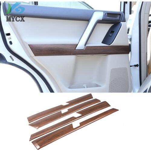 4pcs Pine Wood Grain Car ABS Interior Door Decoration Panel Trim For Toyota Land Cruiser Prado FJ150 150 2010-2018 accessories