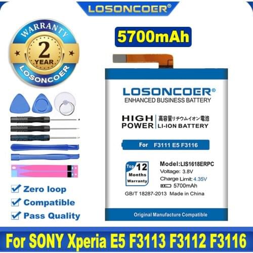 LOSONCOER 5200mAh LIS1618ERPC Battery For SONY Xperia XA F3111 E5 F3116 F3115 F3311 F3313 F3112 G3121 G3123 G3125 G3112 G3116